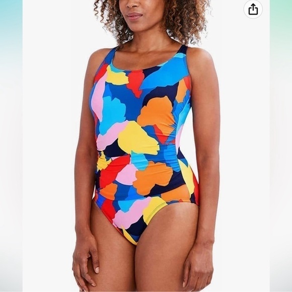 NWT Nautica Women’s Shirred One Piece Multi Color Swimsuit Size XSmall - Picture 1 of 16